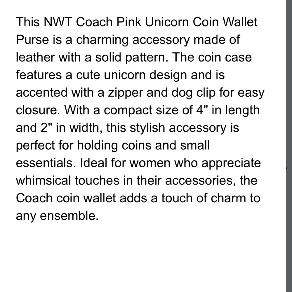 Coach Pearl Metallic Pink Leather Unicorn Zip Coin Purse Bag Charm 22939 NWT - Picture 11 of 14